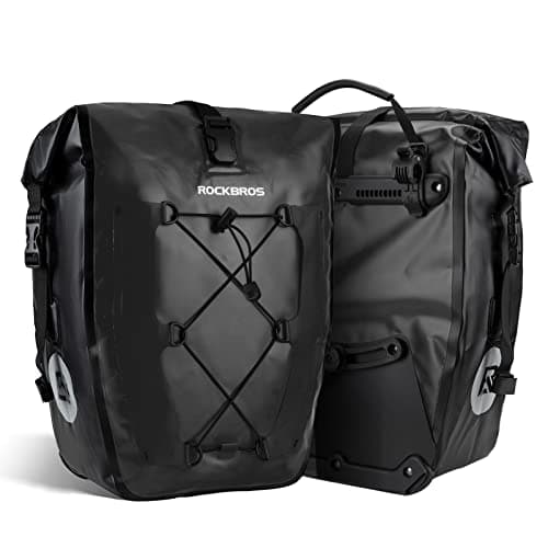 Image of ROCKBROS Bike Pannier Bag 25L-32L 100% Waterproof Rear Rack Bicycle Bag for Rear Carrier Bike Handbag for Cycling Touring Travelling Black 2PCS