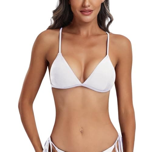 Image of FITTOO White Bikini Top for Women UK Push up Sexy Padded Triangle Bikini Tops White M