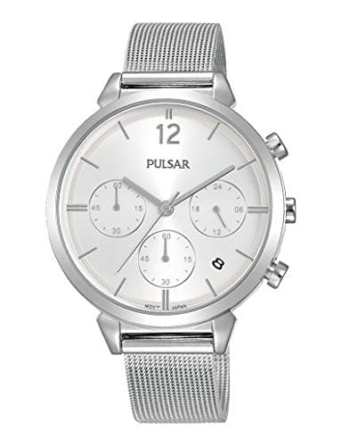 Image of Pulsar Ladies Stainless Steel Chronongraph On Silver Mesh Bracelet 50M Watch PT3943X1