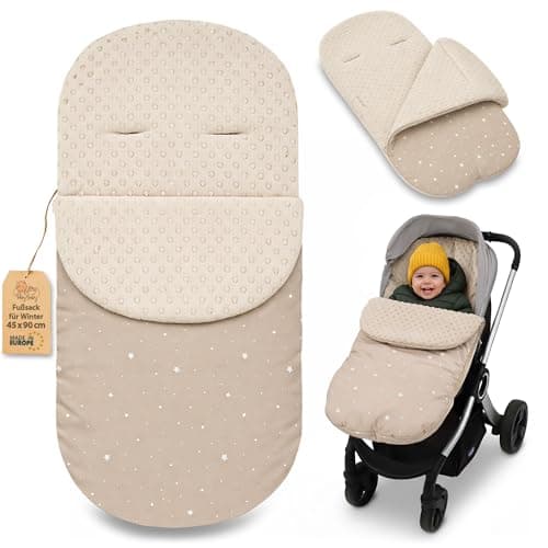 Image of Footmuff Pushchair and Buggy for Winter 90x45 cm - Winter Footmuff Warm Liner Swaddle Blanket Baby Accessory Warm Minky Beige with White Stars