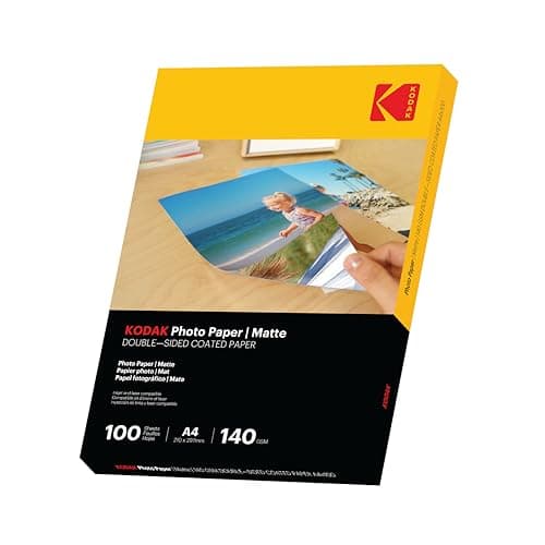 Image of KODAK Photo Paper A4 (Double-Sided Matte 140gsm - 100 Sheets) Premium Photographic Paper, Universally Compatible with All Inkjet Printers, Perfect Printing for HP, Epson, Canon (Size 210 x 297mm)