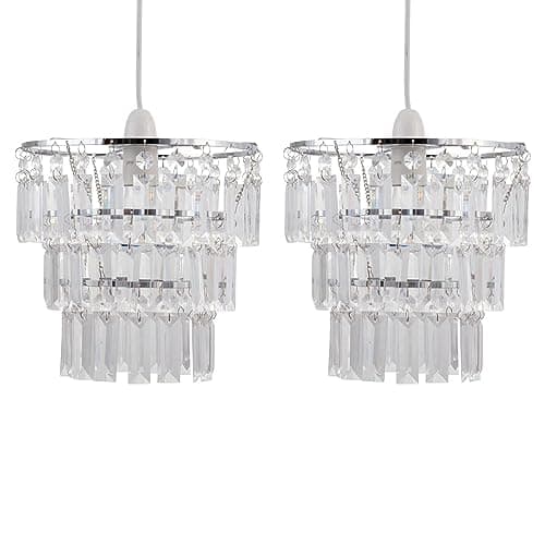 Image of Pair of Modern Three Tier Ceiling Light Shades Pendant Acrylic Droplets from Chrome Frame Modern Pendant Shades Easy Fit - No Wiring Required