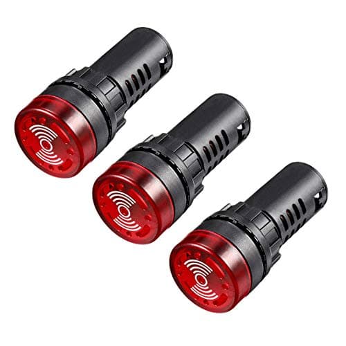 Image of sourcing map 3Pcs Red Indicator Light with Buzzer AC/DC 12V, 22mm Panel Mount Flashing Alarm, for Electrical Control Panel, HVAC, DIY Projects