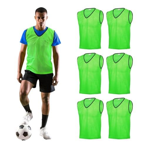 Image of GSi Sports Pinnies – Packs of 6 or 12 – Free Size – Mesh Training Vests for Soccer, Basketball – 6 Color Options (Green)