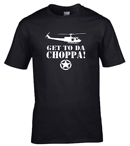 Image of Predator get to da Choppa 80s Alien Movie Inspired Retro Mens T-Shirt (Medium) Black
