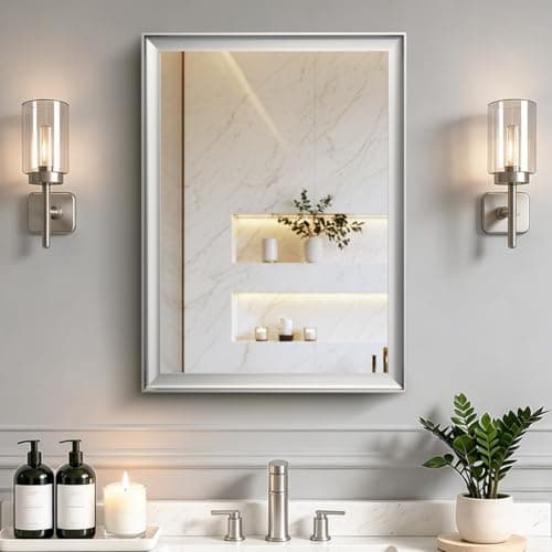 Image of Miralab Brushed Nickel Bathroom Mirrors for Over Sink 22x30 Inch, Silver Rectangle Vanity Mirror for Bedroom, Entryway, Living Room, Aluminum Alloy Framed, Inner Curved Wide Edge, Anti-Rust