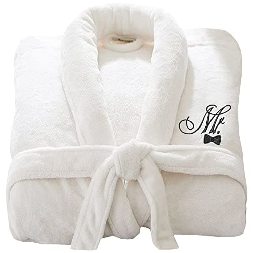 Image of Stars and Stripes Wedding Bathrobe Mr and Mrs Embroidery logo on Bathrobes Terry Towel Bathrobe Terry Towel 100% COTTON UNISEX brand Bathrobe S/M - MRS