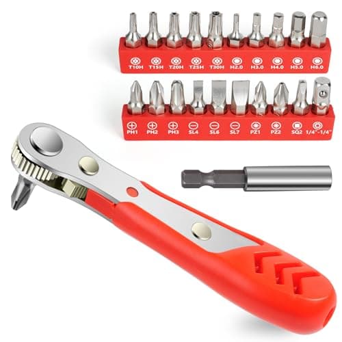 Image of OSDUE Mini Ratchet Wrench, 22 in 1 Ratchet Screwdriver Set, 1/4" Drive High Torque Right Angle Screwdriver, Offset Reversible Screwdrivers for Tight Spaces with Phillips Flat Torx Hex Square Bits