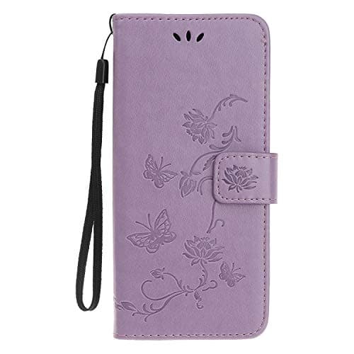 Image of Reevermap Samsung Galaxy A20E Case Flip Cover PU Leather Wallet Lotus Butterfly Embossed Magnet Closure Card Slot Holder Stand Silicone Bumper Shockproof Case for Samsung Galaxy A20E Light Purple