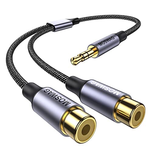 Image of MOSWAG 3.5mm to RCA Cable, 3.5mm Male to Dual 2 RCA Female Stereo Audio Adapter Cable, 24K Gold-Plated & Nylon Braided, Connect Smartphone MP3 Tablet to Speaker, Home Theater, HDTV & Amplifier
