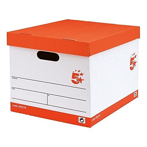 Image of 5 Star Archive Boxes with Lids and Handles (10 Pack), 321x392x291mm Red/White Storage Box Strong Cardboard Storage Solution