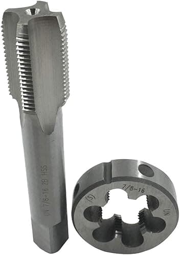 Image of Hunricho 7/8”-16 7/8”-18 7/8”-20 7/8”-24 7/8”-27 7/8”-28 7/8”-32 UNS UN UNEF HSS Tap and Die Set,UNEF Machine Thread Tap and UNS Round Thread Die Right Hand (7/8”-16 UN)