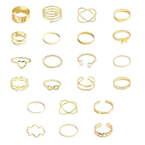 Image of CUWERFO 22 PCS Ladies Gold Ring Set, Gold Rings for Women, Boho Stackable Finger Ring, Knuckle Ring Set for Women, for Valentine's Day, Birthday, Parties,Dates, Banquets