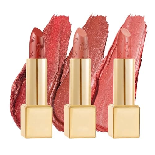 Image of OULAC Metallic Shine Lipstick Set - Orange Glitter Lipstick kit, Coral High Impact Lipcolor, Lightweight Soft and Ultra Hydrating, Long Lasting, Vegan & Cruelty-Free, Full-Coverage Lip Color(02+05+06)