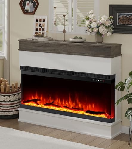Image of M.C.Haus 3-sided electric fireplace insert - Minimalist fireplace - 12 color flame effects - 1500/750 watt heater - Remote control - Wood & crystals (40", white)