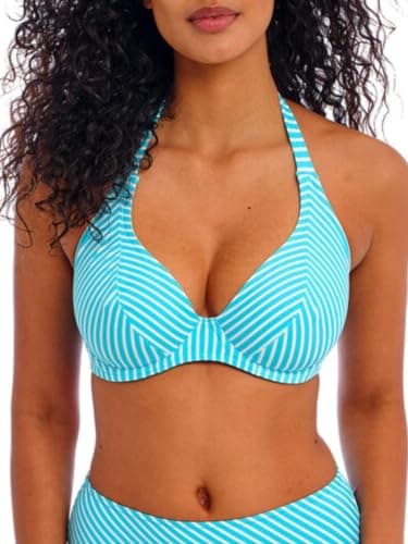 Image of Freya Womens Jewel Cove High-Waist Bikini Bottom, Turquoise Stripe, 38G