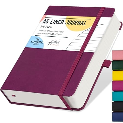 Image of STATIONERY ISLAND A5 Lined Notebook, 360 Pages Thick Journal Notebook, Ruled Journal Berry Hardcover with 100gsm for Writing, Working, Studying, Diary