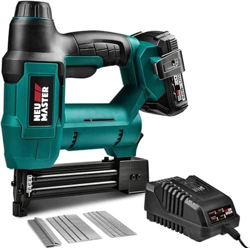 Image of NEU MASTER 18V Cordless Nail Gun, 2-in-1 Brad Nailer with 2.0Ah Battery & Charger, 18 Gauge 32mm Electric Stapler for Upholstery, Carpentry & Woodworking NTC0023-18