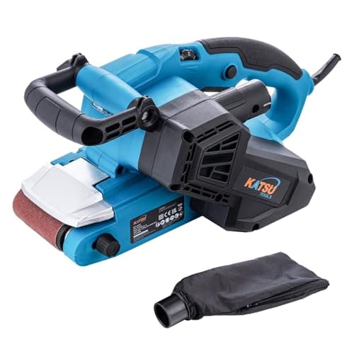 Image of KATSU Tools Belt Sander 1050W 76x533mm, 6 Variable Speed, Hinged Front Cover, LED Light, Tool-Free Belt Change, Adjustable Front Handle, Dust Bag and 1 x P80 Sanding Belt Included 101716