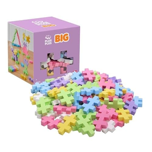 Image of PLUS PLUS BIG Building Blocks Toy - 100 Large Durable Stacking Pieces, Kids Construction Toys & Preschool Learning Resources, Play for Home or Travel, Toddler Toys for Ages 1-5 yrs, Pastel Box