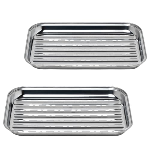 Image of GOURMEO BBQ Grill Basket Set of 2 - Stainless Steel Baskets for Outdoor Grilling - Barbecue Vegetable and Meat Tray with Holes