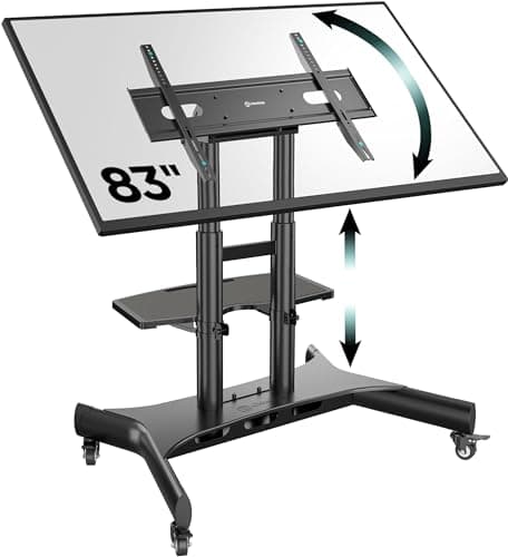 Image of ONKRON Mobile TV Stand on Wheels for 50" - 83" Screen & Interactive Panel, TV Trolley Stand on Wheels up to 70 kg - TV Floor Stand VESA 100x100-800x500/Height Adjustable TV Stand Tilt TS1380-B Black