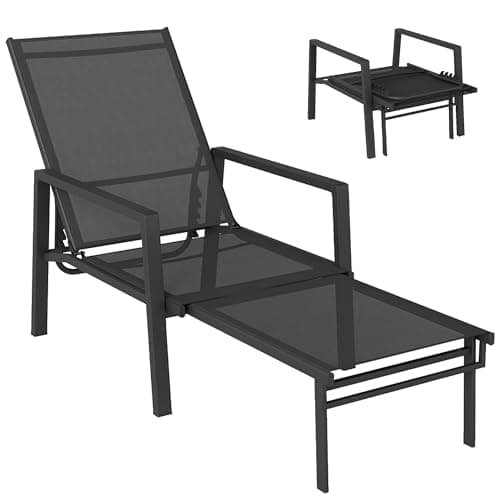 Image of Outsunny Sun Lounger with Retractable Footrest, 5-Position Adjustable Reclining Garden Lounger, Garden Chaise Lounge Sunbed Recliner Chair with Steel Frame for Beach, Porch, Patio, Black