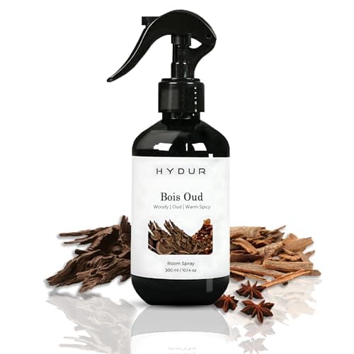Image of Hydur Bois Oud Room Spray | Deep Incense, Olibanum, Vetiver & Cedarwood Scent | Warm Spicy Woody Air Freshener with Oud | Luxury Mist for Home, Office, Car & Bathroom | 300ml Fine Mist Spray