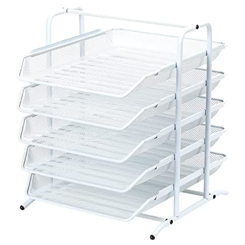 Image of EasyPAG 5 Tier A4 Mesh in Tray Office Desk Tidy File Holder Document Storage Letter Paper Organiser,White