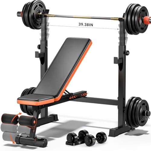 Image of Fostoy 770lbs Weight Bench Set with Squat Rack, 5 in 1 Workout Bench Press With Removable Foot Catch, Adjustable Flat Incline Sit Up Bench for Home Gym Full Body Strength Training