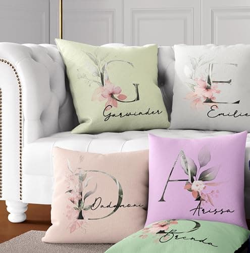 Image of Botanical Blush Personalised Cushion – Add Initial & Name – Custom Background Colour – Elegant Floral Design – Multiple Sizes & Fabrics – Cover or Filled Option – Gift for Her or Home Décor