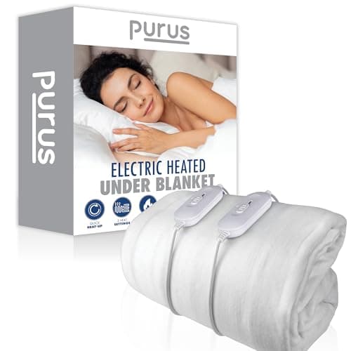 Image of Purus Electric Blanket King Size 203x152cm, Fully Fitted Soft Polyester Electric Blanket, Underblanket Mattress Cover, 3x Heat Settings, 2x Controllers and Machine Washable White Heated Blanket