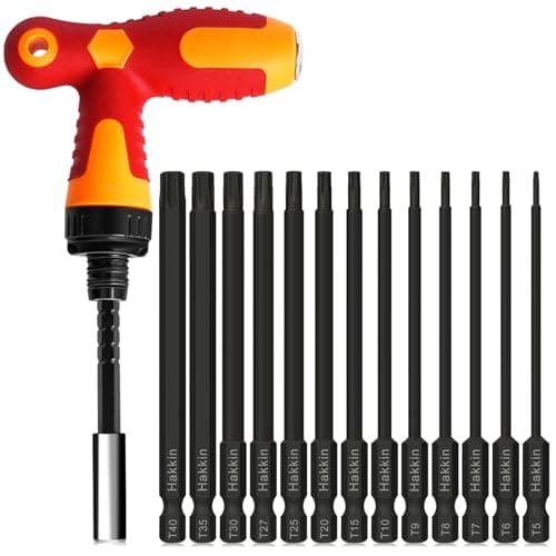 Image of Torx Bit Set Hakkin 100mm Screwdriver Sets with Ratchet Driver S2 Steel Security Torx Bits 1/4" Shank Magnetic Torx Bit T5, T6, T8, T9, T10, T15, T20, T25, T27, T30, T35, T40