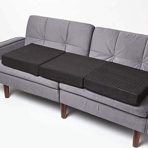 Image of HOMESCAPES Black Quilted 3-Seater Booster Cushion with Removable Cover 150 cm Long 10cm Deep Firm Orthopaedic Foam Cushion Three Seater Large Sofa Seat Pad with Soft Faux Suede Washable Cover