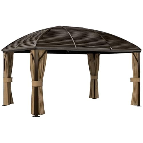 Image of Outsunny 3 x 4m Patio Aluminium Gazebo Hardtop Metal Roof Canopy Marquee Party Tent Garden Outdoor Shelter with Mesh Curtains & Side Walls