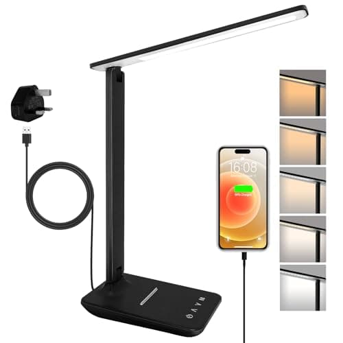 Image of joyshie Desk Lamp Dimmable Led Table Lamp Reading Light with USB Charging Port, 5 Lighting Modes, Touch Control Desk Light, Foldable Nail Lamp for Studying Working Reading Office Bedside