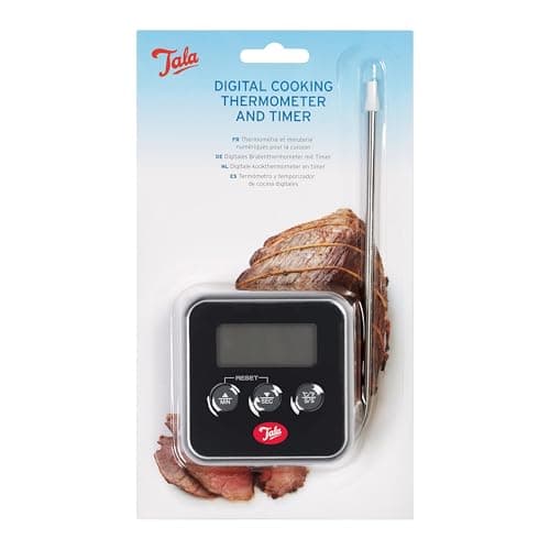 Image of Tala Digital Cooking Thermometer - Instant Read Poultry and Meat Thermometer for Kitchen - Magnetic Back for Oven Door - Digital Thermometer with Food Probe, Manual Set Timer - Up to 250 Celsius, Grey