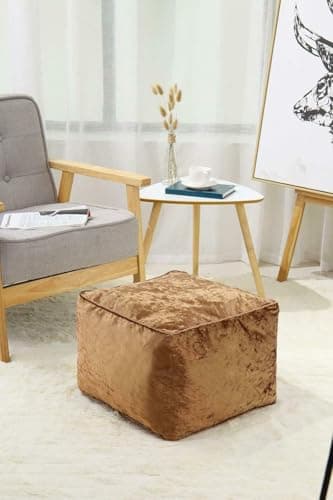Image of Artistic Fashionista Limited Crushed Velvet Bean Bag Cube Footstool – Soft Touch Square Beanbag Pouffe Ottoman – Comfortable Indoor Seat & Lounge Chair – 40x40x30cm (Brown)