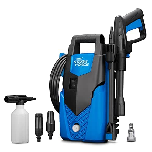 Image of Draper Storm Force Pressure Washer 105Bar | 1400W Jet Power Washer | Snow Foam Gun | 1522Psi Patio and Car Cleaner | 98674, Blue