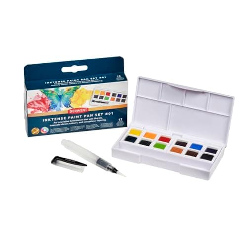 Image of Derwent Inktense Paint 12 Pan Palette #1, Set of 12, Half Pan Size, Water-Soluble, Ideal for Painting & Crafts on Paper & Fabric, Professional Quality, Travel Size, 2306243
