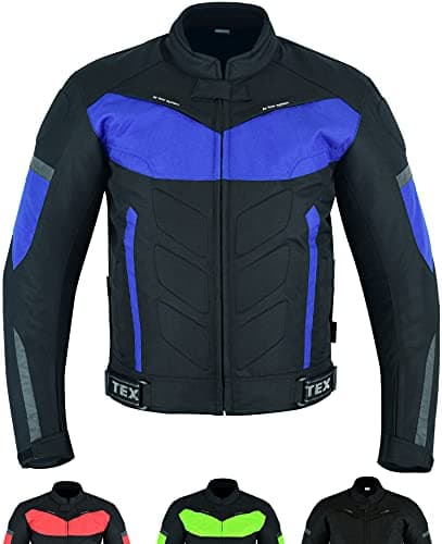 Image of Texpeed Mens Blue Motorcycle Motorbike Biker Waterproof Jacket With CE Armour (EN 1621-1) 2XL