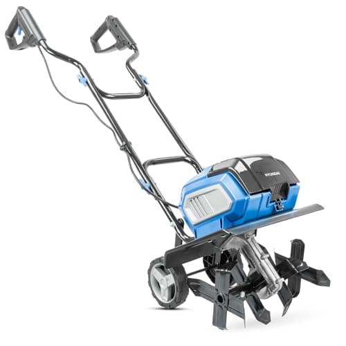 Image of Hyundai 36cm / 14” 40V Cordless Tiller (2x20V), Brushless Motor, 205mm Depth, 4 Steel Blades, 2x 4.0Ah Batteries & Dual Charger