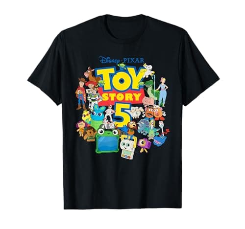 Image of Disney and Pixar's Toy Story 5 Logo & Character Collage T-Shirt