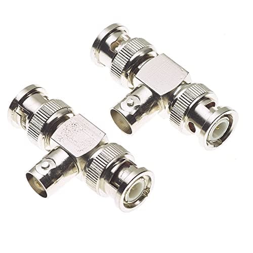 Image of Keple 2x BNC Plug to Socket Adaptor, Pack of 2, 50 Ohm BNC Adapter with Nickel Plated Body for CCTV, Antenna and RF Communications, 2 Male to 1 Female Adapters