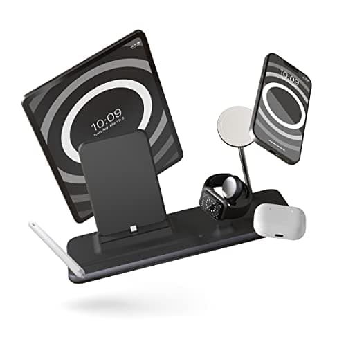 Image of Zens 4-in-1 iPad + MagSafe Wireless Charging Station – Fast Charge for iPhone 12 & Up, Adjustable USB-C for iPad, Apple Watch Charger, 5W for AirPods, Apple Pencil Holder, Includes 45W Adapter