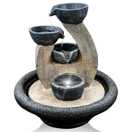 Image of GEEZY Indoor Water Fountain - 4 Bowls Design Water Feature with LED Lights - Mains Powered & Self-Contained, Table Top, Relaxing & Tranquil - Perfect for Home, Living Room, Office Decor