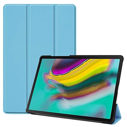 Image of SATURCASE Case for Samsung Galaxy Tab S5e 10.5 SM-T720 T725, PU Leather Flip Foldable Folio Stand Protective Tablet Cover with Auto Sleep/Wake Function (Sky Blue)