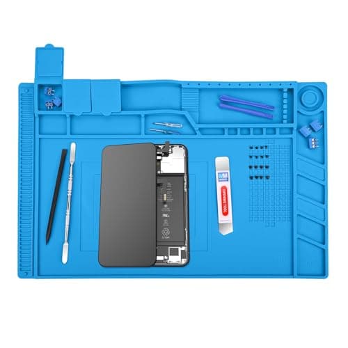 Image of MMOBIEL Soldering and Repair Mat Silicone - 45 x 30 cm - Heat-Resistant up to 500°C (932°F) - Workbench Mat for Soldering, Cell Phone, Computer and Electronics Repair – Silicone - Blue