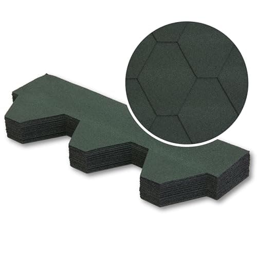 Image of Premium Asphalt Roof Shingles, 25 Pcs Covers 32.2 sqft (3 sqm) - Green Hexagonal Shape Design Felt Shingles 31.5 in x 12.4 in (80 x 31.5 cm) Weather Resistant & Heavy-Duty Roofing Felt
