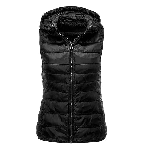 Image of Flodxo Womens Gilets and Bodywarmers UK Winter Puffer Gilet Ladies Thermal Vest Lightweight Quilted Jackets Hood Warm Sleeveless Bodywarmer Outerwear Parka Coats Hooded Down Jacket Black L